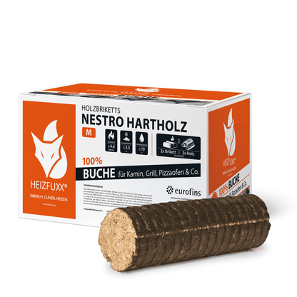 Heizfuxx Holzbriketts Hartholz Nestro M Karton 10kg x 90 900kg Palette