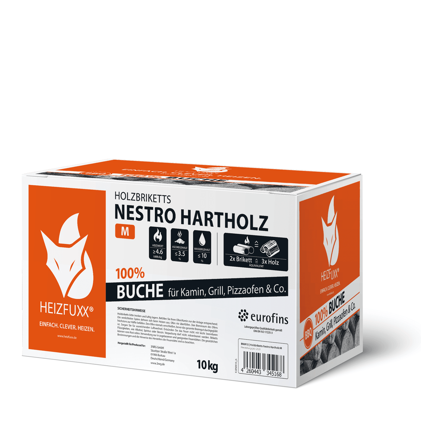 Heizfuxx Holzbriketts Hartholz Nestro M Karton 10kg x 90 900kg Palette