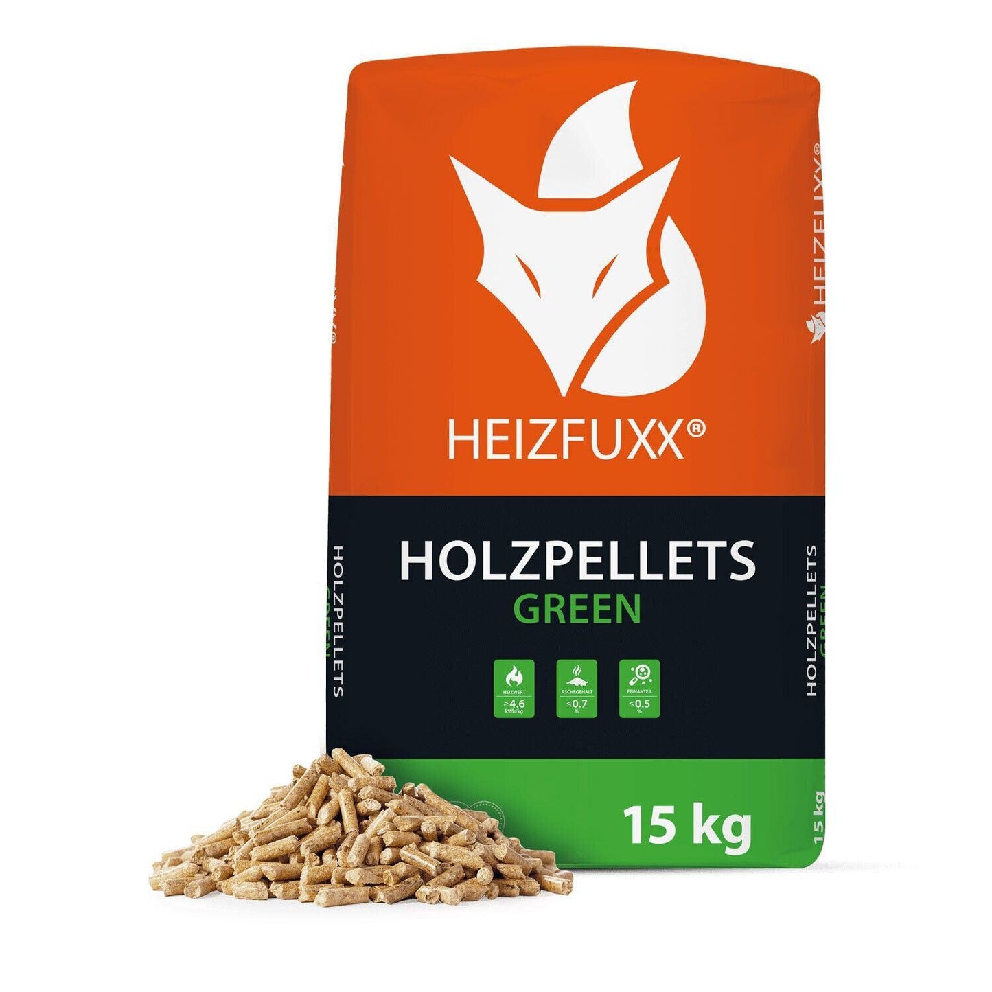 Heizfuxx Holzpellets Green 6mm 15kg x 65 Sack 975kg Palette